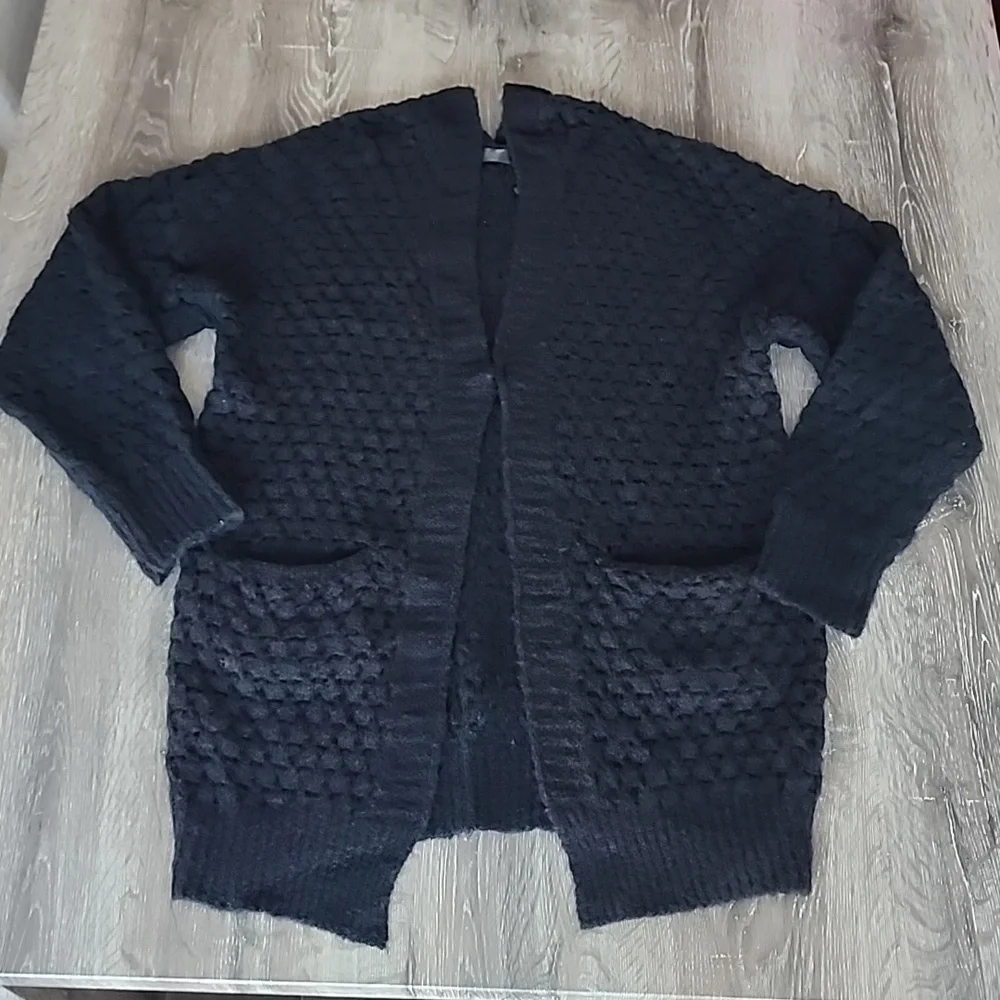 NEW! Janice Apparel Chunky Open Knit Pocket Front Cardigan Black One Size